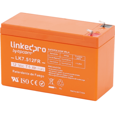 Batería de respaldo 12 V | 7.5 Ah |  AGM | Certificada UL94-V0 Retardante a la Flama  | Especial para Seguridad Electrónica | UPS  | Sistemas de Emergencia  | Vida útil 5 años | Terminales F1  + Ad