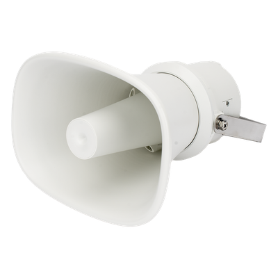 Bocina (Altavoz IP ) | Tipo Trompeta | 25 Watts | No requiere amplificador | 24VCD | Exterior IP67 | Metal | Entrada de alarma | Voceo en tiempo real | Calendarización de audios | Síntesis de Voz (