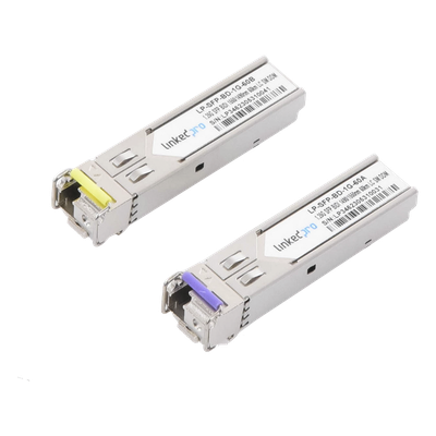 Transceptores Ópticos Bidireccionales SFP (Mini-Gbic) / Monomodo 1490 & 1550 nm / 1.25 Gbps / 1000BASE-BX / Conector LC/UPC Simplex / DDM / Hasta 60 km / 2 Piezas