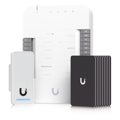 UniFi Access Kit de Inicio Gen 2, Incluye Hub para conexiones, lector NFC y movimiento / 10 tarjetas de acceso / sistema completo para abrir una puerta