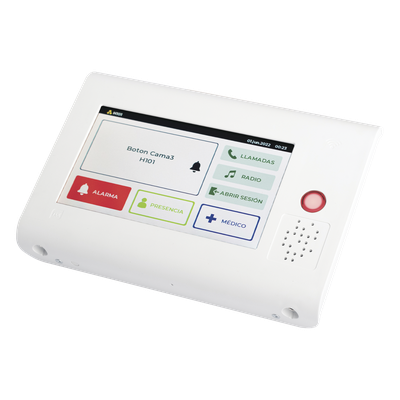 Terminal Inteligente para Habitación Hospitalaria / Pantalla Táctil 7\" / RFID 125 kHz / VoIP SIP / PoE IEEE 802.3af / Bus RS485 / Carcasa Antibacteriana
