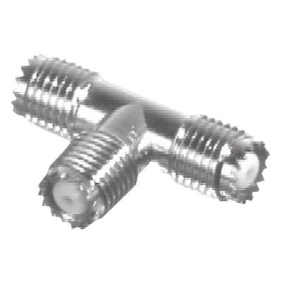 Adaptador en T, de Conector Mini-UHF Hembra a Doble Mini-UHF Hembra, Níquel/ Plata/ Teflón.