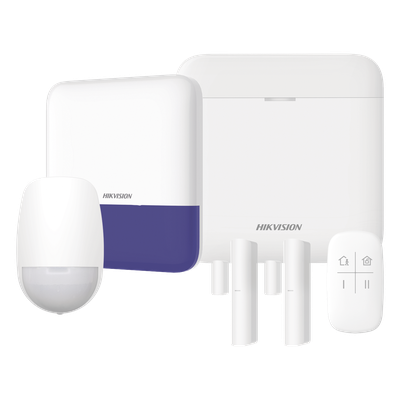 (AX PRO) KIT de Alarma AX PRO / Incluye: 1 Hub con bateria de respaldo / 1 Sensores PIR / 2 Contactos Magnéticos / 1 Control Remoto / 1 Sirena Inalambrica Exterior / WiFi / Compatible con Hik-Conne