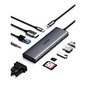 Hub USB-C 10 en 1 / HDMI 4K@30Hz + VGA 1920x1200 / 3x USB 3.0 5Gbps / Ethernet Gigabit / SD/TF Card Reader / PD 100W / Audio 3.5mm / Doble Pantalla Simultánea / Plug & Play Universal