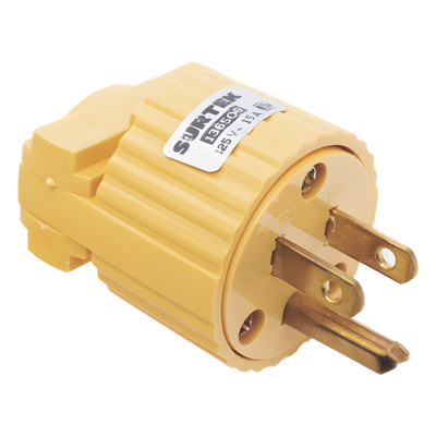 Clavija con Abrazadera Plástica Aterrizada  / 127 V CA 15 A Max.  / Fabricada en Plastico ABS.
