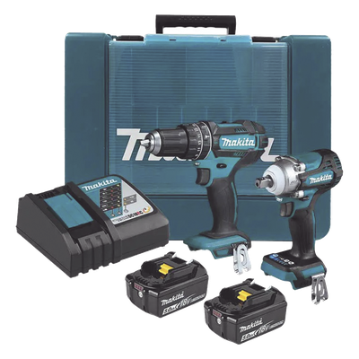 Kit de Rotomartillo Atornillador DHP482 + Atornillador de Impacto DTW301, incluye 2 Baterías BL1850B, 1 Cargador DC18SD y Maletín Plastico