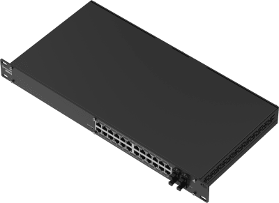 Switch Administrable L2+ / 24 Puertos PoE+ Gigabit / 4 Puertos SFP / Capacidad 56 Gbps / 300W PoE / Rack 19\" / IP30