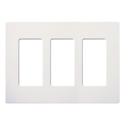 Placa de pared de 3 espacios sin tornillos visibles en acabado Snow satinado, compatible con atenuadores e interruptores Lutron Maestro, Diva, Claro y controles Pico