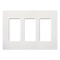 Placa de pared de 3 espacios sin tornillos visibles en acabado Snow satinado, compatible con atenuadores e interruptores Lutron Maestro, Diva, Claro y controles Pico