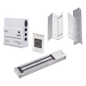 Kit para control de acceso incluye Fuente de 12VCD con respaldo de batería/ Chapa magnética de 600Lbs / Montajes L y Z / Botón de salida