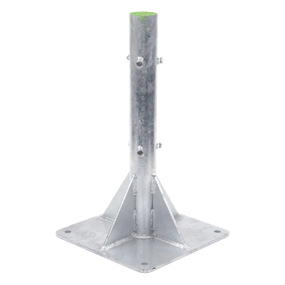 Base para Mástil Hasta 2\" con Opresores, Base de 50 x 50 cm y Tubo de 80 cm Ced. 30. Galv. Inmersión.