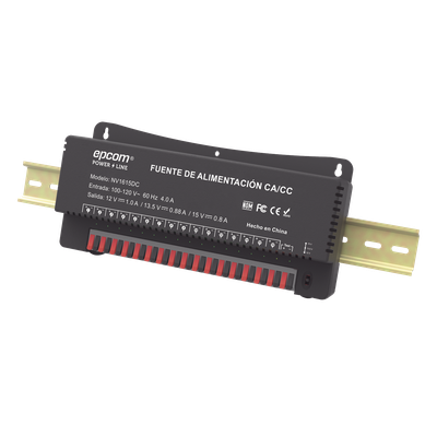 Fuente de Poder para 16 Cámaras / Salida Ajustable 12/13.5/15 Vcc / 16 A / 200 W / Montaje en Pared / Operación -20°C a 70°C
