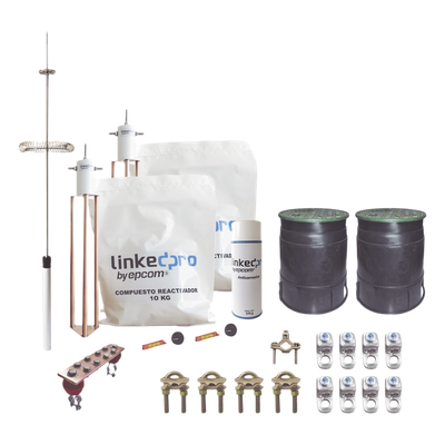 Kit Pararrayos Torre 30 m / Punta Dipolo Corona Aluminio / Electrodo Cobre 30A / Filtro Equipotencial / Accesorios Instalación Incluidos