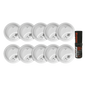 Kit de 10 Detectores de Humo Autónomos FIRST ALERT por Ionización / Alarma 85 dB / Botón Prueba y Silencio / Probador SABRE SDI