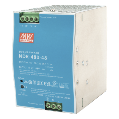 Fuente de Poder Industrial de 480W, salida 48 Vcc, para montaje en riel Din