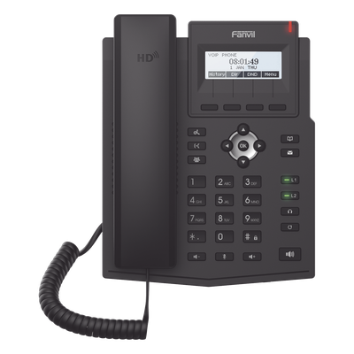 Teléfono IP / 2 Líneas SIP / Pantalla LCD 128x48 / Audio HD G.722 y Opus / Conferencia 3 Vías / PoE 802.3af / OpenVPN / Soporte EHS